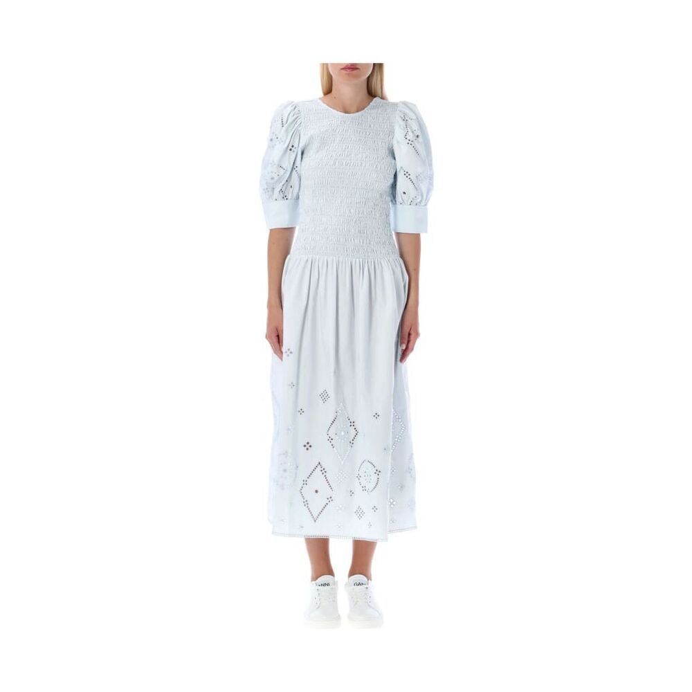 Ganni Broderie Anglaise Midi Blue Sz Small Dress